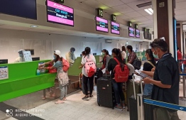 Thai nationals check in at Velana International Airport for their repatriation flights. PHOTO/THAI CONSULATE