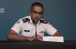 Deputy Commissioner of Customs Abdulla Shareef speaks at the NEOC press conference held May 6, 2020. PHOTO/NEOC