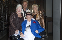 (FILES) In this file photo taken on September 28, 2017 French Performer Line Renaud (L) poses with entertainers Siegfried (2nd L) & Roy (blue Jacket) and her best friend Annie Nounna (R) during a ceremony honoring her with a street on her name in Las Vegas, Nevada. - Roy Horn of German entertainment duo Siegfried & Roy died on May 8, 2020 at the age of 75 of complications from COVID-19 , US media reported. PHOTO: VALERIE MACON / AFP
