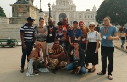 A pre-lockdown photo of Shahudha and her classmates in front of the Victoria Memorial in Kolkata, India. PHOTO: SHAHUDHA MOHAMED