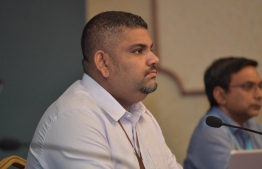 Communications Undersecretary at the President's Office Mabrouq Abdul Azeez speaks at the NEOC press conference held May 13, 2020, regarding the COVID-19 situation in Maldives. PHOTO/NEOC