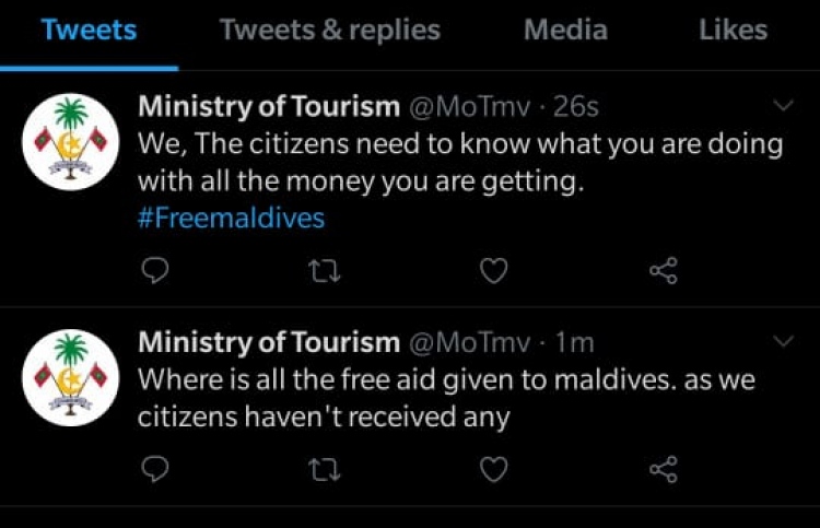 ޓޫރިޒަމް މިނިސްޓްރީގެ ޓުވިޓާ އެކައުންޓް ހެކްކޮށްފި