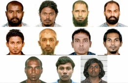 The eleven men charged with drug trafficking. PHOTO: MALDIVES POLICE SERVICE
