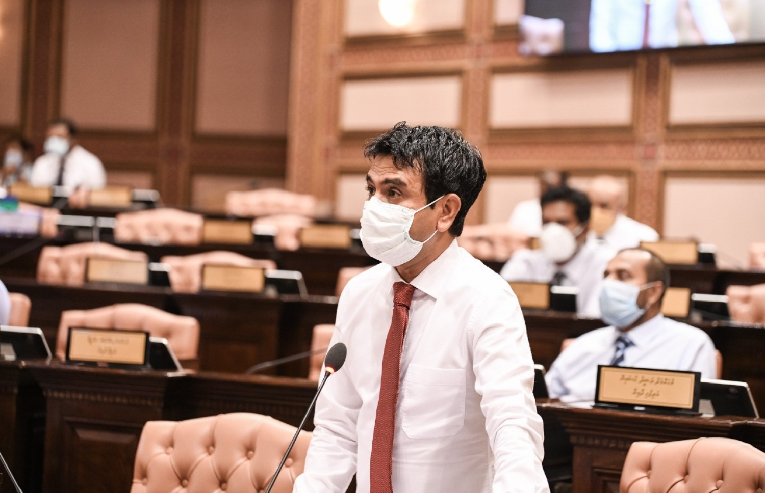 މަޖިލީހުގެ ޖަލްސާއެއްގައި ސަލީމް ވާހަކަ ދައްކަވަނީ. -- ފޮޓޯ: މަޖިލިސް