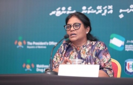 Mayor Shifa Mohamed addresses the press at a COVID-19 press conference. PHOTO: NEOC