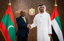 The United Arab Emirates Minister of Foreign Affairs and International Cooperation Abdullah bin Zayed bin Sultan Al Nahyan (R) and Minister of Foreign Affairs Abdulla Shahid. PHOTO: MINISTRY OF FOREIGN AFFAIRS