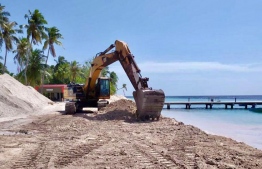 Ongoing coastal protection project at N.Foddhoo. PHOTO/MTCC
