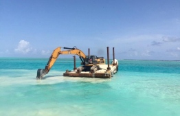 Ongoing harbour construction efforts by Maldives Transport and Contracting Company at Kelaa, Haa Alif Atoll. PHOTO: MTCC