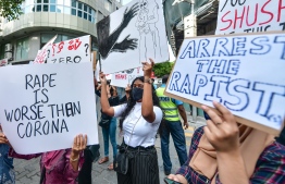 Protestors gather on the streets of Male' City, against all forms of sexual violence and to hold perpetrators and the authorities accountable, on June 29, 2020. PHOTO: NISHAN ALI / MIHAARU