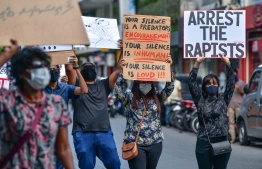 Protestors gather on the streets of Male' City, against all forms of sexual violence and to hold perpetrators and the authorities accountable, on June 29, 2020. PHOTO: NISHAN ALI / MIHAARU