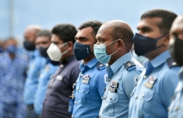 Maldives Police Service officers pictured during a meeting with President Ibrahim Mohamed Solih. PHOTO: NISHAN ALI / MIHAARU