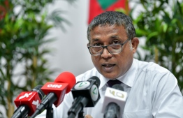 Minister of National Planning, Housing and Infrastructure Mohamed Aslam speaks to the press about the Hiyaa Project on July 6, 2020. PHOTO: NISHAN ALI / MIHAARU