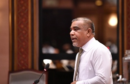 Ruling party's Parliament Representative of Faafu Atoll's Bilehdhoo constituency Ahmed Haleem (Dhon Bileh) speaking at a parliament session. PHOTO: PARLIAMENT