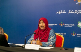 HPA's Dr Nazla Rafeeq speaks at HEOC press conference regarding COVID-19 situation in Maldives. PHOTO/HEALTH MINISTRY