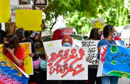 During the 'JaagaEhNeiy' protest held on July 12, 2020 against the impunity of perpetrators of sexual violence. PHOTO: AHMED AWSHAN ILYWAS / MIHAARU