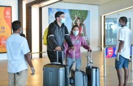 Tourists at Velana International Airport after Maldives reopened borders on July 15. PHOTO: NISHAN ALI/ MIHAARU