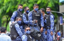 Maldives Police Service officers. PHOTO: AHMED ASHWAN ILYAS /MIHAARU