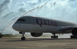 An international flight of Qatar Airways. The airlines was the first to land a scheduled flight in Maldives after the country reopened its borders on July 15. PHOTO: QATAR AIRWAYS