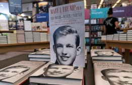Mary Trump’s new book about her uncle Donald Trump is on display on first day of sale at Barnes & Noble store on Broadway in Manhattan. Photograph: Lev Radin/Pacific Press/Rex/Shutterstock