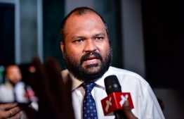 Former Minister of Tourism Ali Waheed speaking to media about the sexual abuse allegations raised against him by several staff members employed at the ministry. PHOTO: MIHAARU