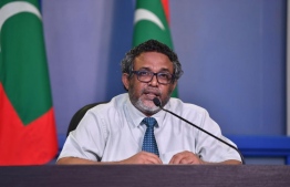 President of the Presidential Commission on Corruption and Asset Recovery, Ahmed As'ad speaking at a press conference hosted by the commission. He disclosed that the total loss of the Maldives Marketing and Public Relations Corporation (MMPRC) embezzlement hits MVR 4 billion. PHOTO: PRESIDENT'S OFFICE