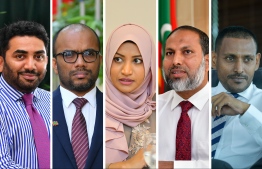 (L-R) Minister of Health Abdulla Ameen, Minister of Finance and Treasury Ibrahim Ameer, Minister of Transport and Civil Aviation Aishath Nahula, Minister of Home Affairs Imran Abdulla, and Prosecutor General Hussain Shameem. COMPOSITE IMAGE/MIHAARU
