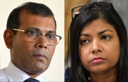 Speaker of Parliament and leader of Maldives Democratic Party (MDP) Mohamed Nasheed (L)  called to eject parliamentary representative for Addu Meedhoo constituency Rozaina Adam from the party.