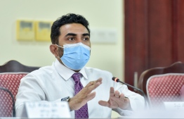 Health Minister Abdulla Ameen meets with the parliamentary Public Accounts Committee to discuss the ministry's compliance audit report, which accused the ministry of corruption in procuring ventilators for Maldives' COVID-19 response. PHOTO: NISHAN ALI / MIHAARU