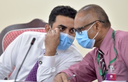Minister of Health Abdulla Ameen speaking at the Parliamentary Committee on Public Accounts. Health Ministry had guaranteed that the ventilators would be delivered on August 30, a deadline that has passed with no comment from the ministry or supplier, and no ventilators. PHOTO: MIHAARU