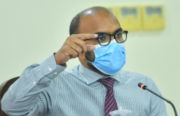 Minister of Finance Ibrahim Ameer speaking at the Parliamentary Committee on Public Accounts. He asserted that finance ministry did not issue any permits that were in violation of the Public Finance Act. PHOTO: AHMED AWSHAN/ MIHAARU