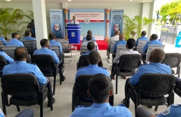 Participants listen to an address during a ceremony held by MPS on Inception Day. PHOTO: MALDIVES POLICE SERVICE