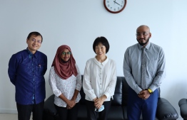The participants selected for SDG Global Leadership Programme for Japanese Fiscal year 2020, Ahmed Falah and Aminath Fizna from Environmental Protection Agency paying a courtesy call on Ambassador of Japan to Maldives Keiko Yanai. PHOTO: JICA