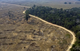 (FILES) This file picture taken on August 24, 2019 shows an aerial view of burnt areas of the Amazon rainforest, near Porto Velho, Rondonia State, Brazil. - Deforestation in the Brazilian Amazon reached 1,358 km2 in August 2020, a decrease of 21% compared to the same month of 2019, but the deforested area is already much higher than that of the whole of 2018. (Photo by Carlos FABAL / AFP)