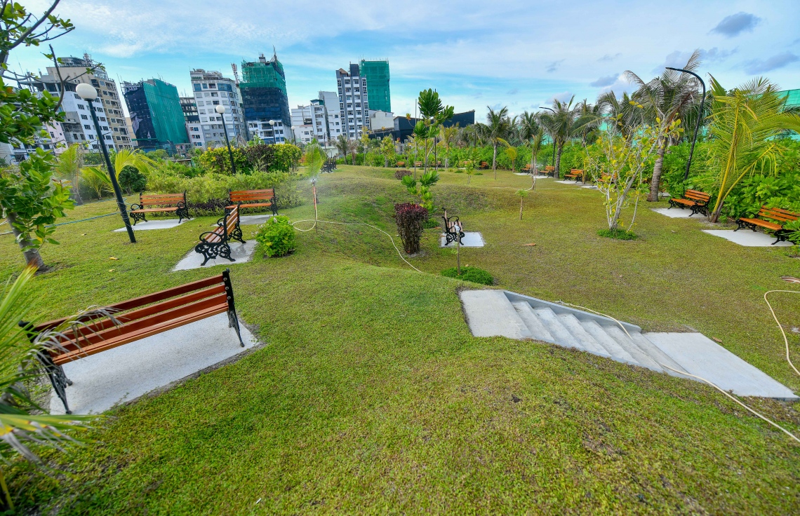 ލޮނުޒިޔާރަތްކޮޅު ޕާކް ތަރައްގީކުރަމުން އަންނަނީ ހަމައެކަނި ގަހަށް ހާއްސަކޮށްގެންނެއް ނޫން. ޕާކްގެ އެކި ހިސާބުތަކުގައި އިންދާފައިވާ ވިނަ ފަސްގަނޑު މަތީގައި މީހުންނަށް ތިބެވޭ ގޮތަށް ގޮނޑިތައް ވެސް ވަނީ ޖަހާފައި. ފޮޓޯ: ނިޝާން އަލީ/މިހާރު