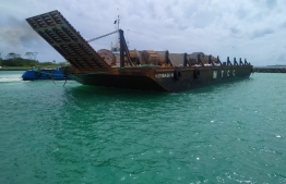 Cargo from the landing craft being transferred to an MTCC vessel. PHOTO: FENAKA