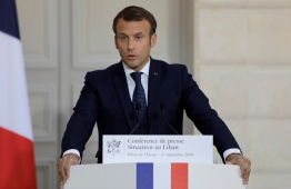 French President Emmanuel Macron speaks during a press conference on September 27, 2020 in Paris. PHOTO: LEWIS JOLY/ AFP
