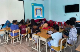 Children study in a classroom at Fiyavathi, the state-run orphanage at Hulhumale'.-- Photo: Dhiraagu