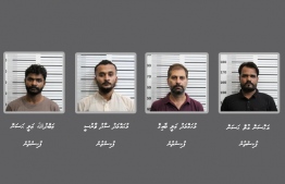 L:R: Abdul Ali Hassan, Mohamed Saad Warsi, Mohamed Ali Baaiq and Ahsan ul-Hassan from Pakistan were arrested by Maldives Customs for body packing illegal narcotics. PHOTO/POLICE