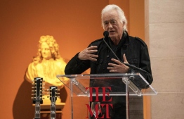 (FILES) In this file photo taken on April 1, 2019 Jimmy Page, guitarist and Led Zeppelin founder, speaks during a media preview for an exhibit called "Play It Loud: Instruments of Rock and Roll" at the Metropolitan Museum of Art in New York. - The US Supreme Court on October 5, 2020 refused to take up a copyright claim over Led Zeppelin's classic "Stairway to Heaven," capping a long-running legal dispute over the song. A lower court in California last March had ruled that the British rockers had not swiped the song's opening riff from "Taurus," which was written by Randy Wolfe of a Los Angeles band called Spirit. (Photo by Don EMMERT / AFP)