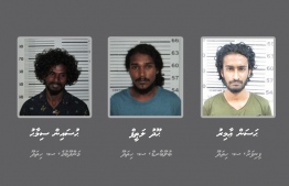 L-R: Hussain Simah, Hoodh Latheef and Hassan Amir were among those arrested in major drug bust in Addu in early October 2020. PHOTO/POLICE