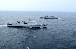 Frigates pictured during the Bilateral Maritime Exercise between the navies of Sri Lanka and India in 2019. PHOTO/INDIAN NAVY