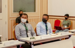 Parliamentary member for Kulhudhuffushi South constituency MP Jamsheed Mohamed (L) seen during the Kulhdhuffushi taskforce meeting held on October 20. PHOTO: HEALTH PROTECTION AGENCY