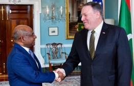 Minister of Foreign Affairs Abdulla Shahid meets US Secretary of State Mike Pompeo. Pompeo is scheduled to visit Maldives on an official visit, which is the first time a US official is visiting the island nation since 1992. PHOTO: FOREIGN MIN