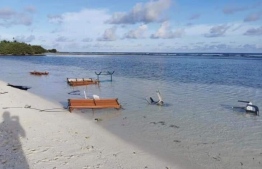 The seats of swing sets were cut off and strewn across the beach, in acts of vandalism on public parks established by the civil society organisation 'Nalafehi Meedhoo' in Meedhoo, Addu Atoll. PHOTO/VESHISAAFU TWITTER