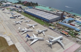 A large number of private aircraft seen parked on the Velana International Airport. PHOTO: VELANA INTERNATIONAL AIRPORT