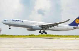The German airline giant Lufthansa touches down at Velana International Airport (VIA) following the reopening of Maldivian borders to tourists. PHOTO: VELANA INTERNATIONAL AIRPORT 