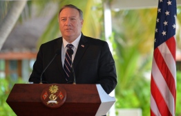 US Secretary of State Michael R. Pompeo speaking at the joint press conference held at Sheraton Maldives. PHOTO: MINISTRY OF FOREIGN AFFAIRS