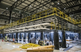 The new structure where the first stage of battery production will take place is pictured at the Terrafame extraction nickel and cobalt mine operation in Sotkamo, Finland, on September 23, 2020. - The incessant ballet of trucks loaded with minerals contrasts with the quietness of the lunar landscape: some 300 kilometers from the Arctic Circle, the mine in Sotkamo, Finland, is the largest source of nickel in Europe for the batteries of electric cars. (Photo by Alessandro RAMPAZZO / AFP)