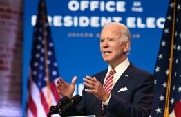 US President-elect Joe Biden speaks during a press conference at The Queen in Wilmington, Delaware on November 16, 2020. - US President-elect Joe Biden expressed frustration on November 16, 2020 about Donald Trump's refusal so far to cooperate on the White House transition process, saying "more people may die" without immediate coordination on fighting the coronavirus pandemic. (Photo by ROBERTO SCHMIDT / AFP)