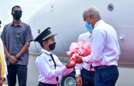 President Ibrahim Solih arriving in Hoarafushi, Haa Alif Atoll, for the inauguration of the newly completed airport on the island. PHOTO: PRESIDENT’S OFFICE